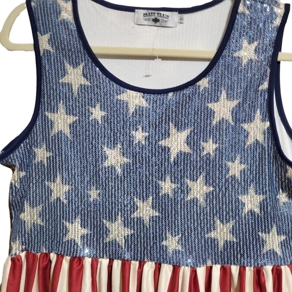NWOT Crazy Train patriotic Sparkle Spangled bling sequin Tank top sz Small - Med - Picture 4 of 9